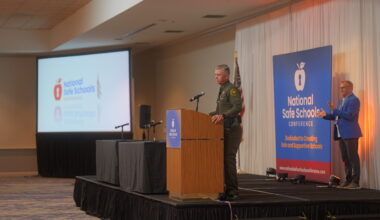 Orange County Undersheriff Jeff Hallock speaks during the 2025 National Safe Schools Conference at the Delta Hotels Anaheim Garden Grove. The annual conference convenes educators, school safety professionals and law enforcement representatives from across the country.