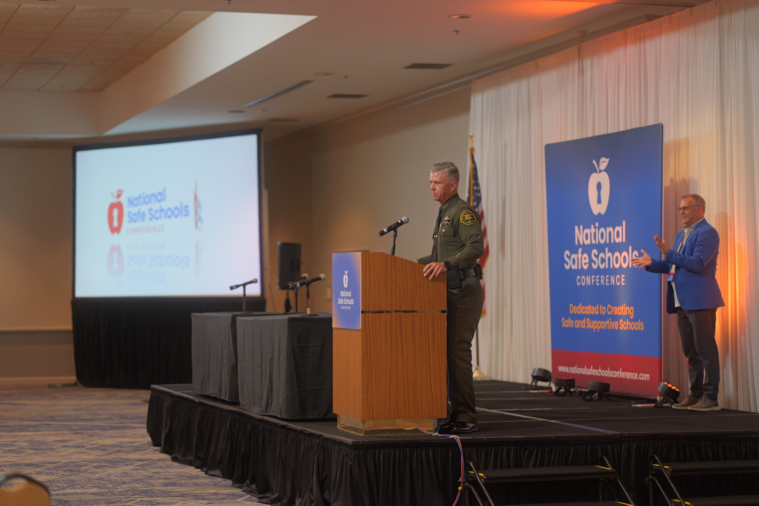 Orange County Undersheriff Jeff Hallock speaks during the 2025 National Safe Schools Conference at the Delta Hotels Anaheim Garden Grove. The annual conference convenes educators, school safety professionals and law enforcement representatives from across the country.