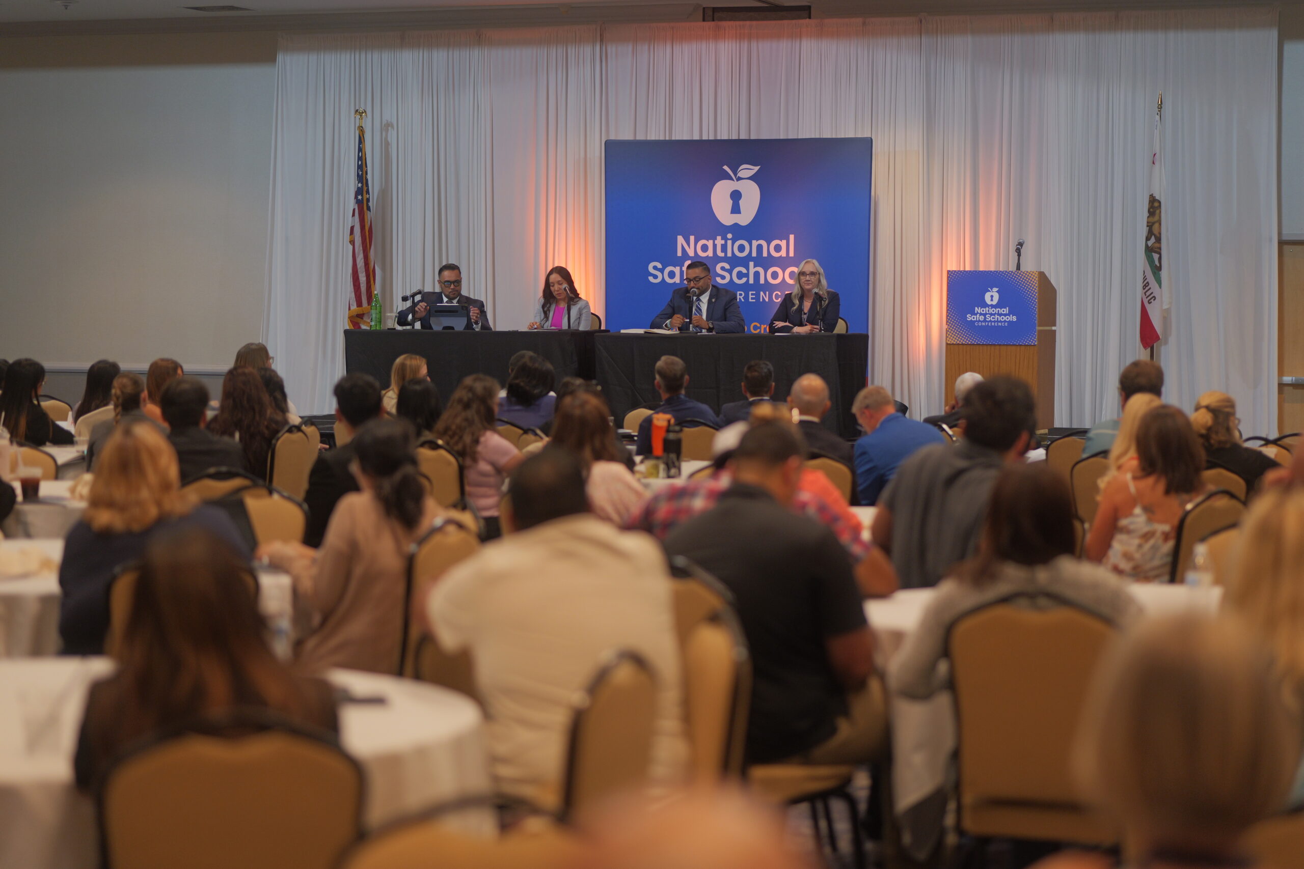 Attendees participate in a panel discussion during the 2025 National Safe Schools Conference at the Delta Hotels Anaheim Garden Grove. The annual conference brings together educators, school safety professionals and law enforcement representatives from across the country.