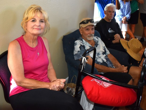 Sandi and Dennis Trevisan were at the July 24 ceremony to honor the four lifeguards at the Rancho Bernardo Swim & Tennis Club who saved Dennis' life on July 6. (Elizabeth Marie Himchak)