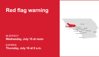 Red flag warning in place for 5 Freeway north of LA for Wednesday and Thursday – increased fire danger – Orange County Register