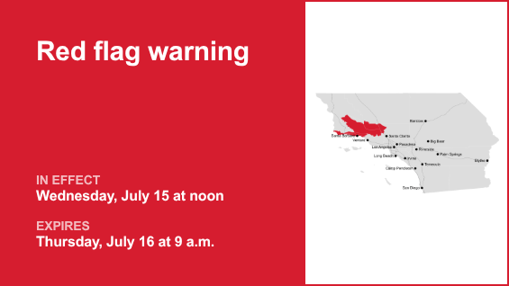 Red flag warning in place for 5 Freeway north of LA for Wednesday and Thursday – increased fire danger – Orange County Register