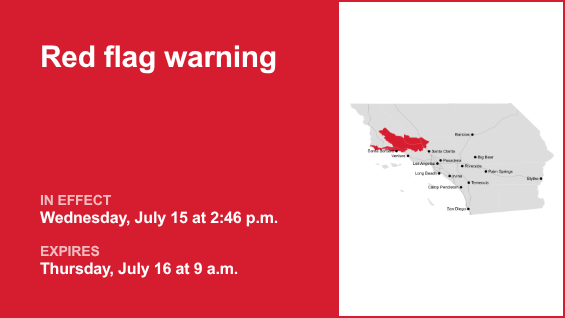 Red flag warning in place for 5 Freeway north of LA until Thursday morning – enhanced fire threat – Orange County Register