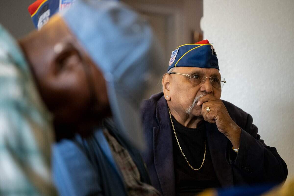 Phillip Rios, 78, who served in the U.S. Army for 26 years and was awarded a Bronze Star for bravery, sits at Disabled American Veterans Chapter No. 6 building in Sacramento County in May.