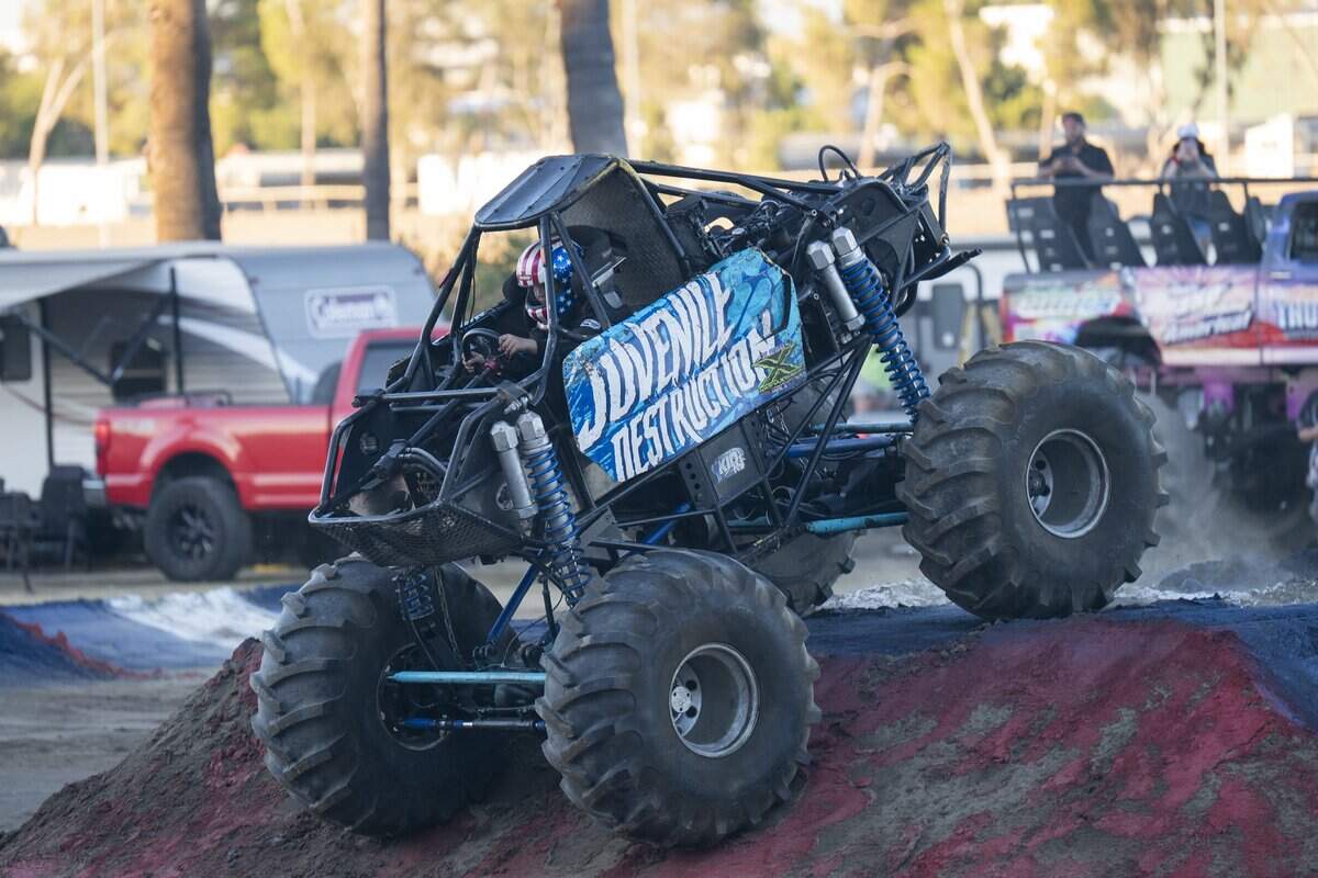 Bryce Seiver, 11, races his monster truck Juvenile Destruction at the California State Fair in Sacramento on Saturday, July 25, 2026.