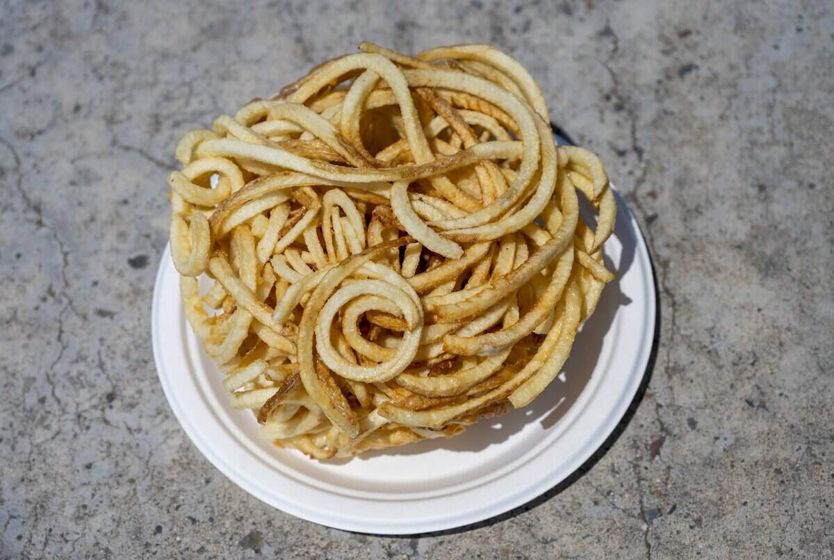 A mound of curly fries sold at the California State Fair in Sacramento on Friday, July 17, 2026.