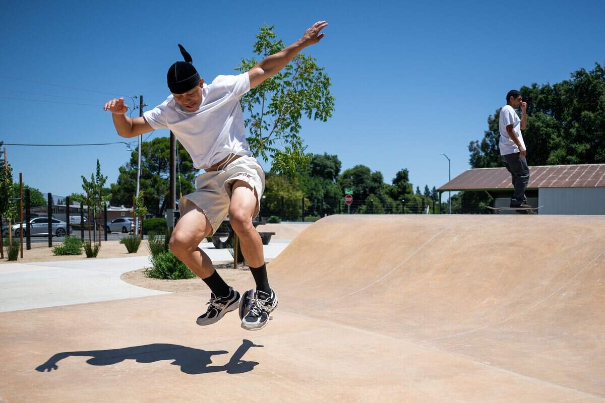 Branden Pierce, of Los Angeles, checks out the new skateboarding facility at Westacre Park in West Sacramento on Thursday.