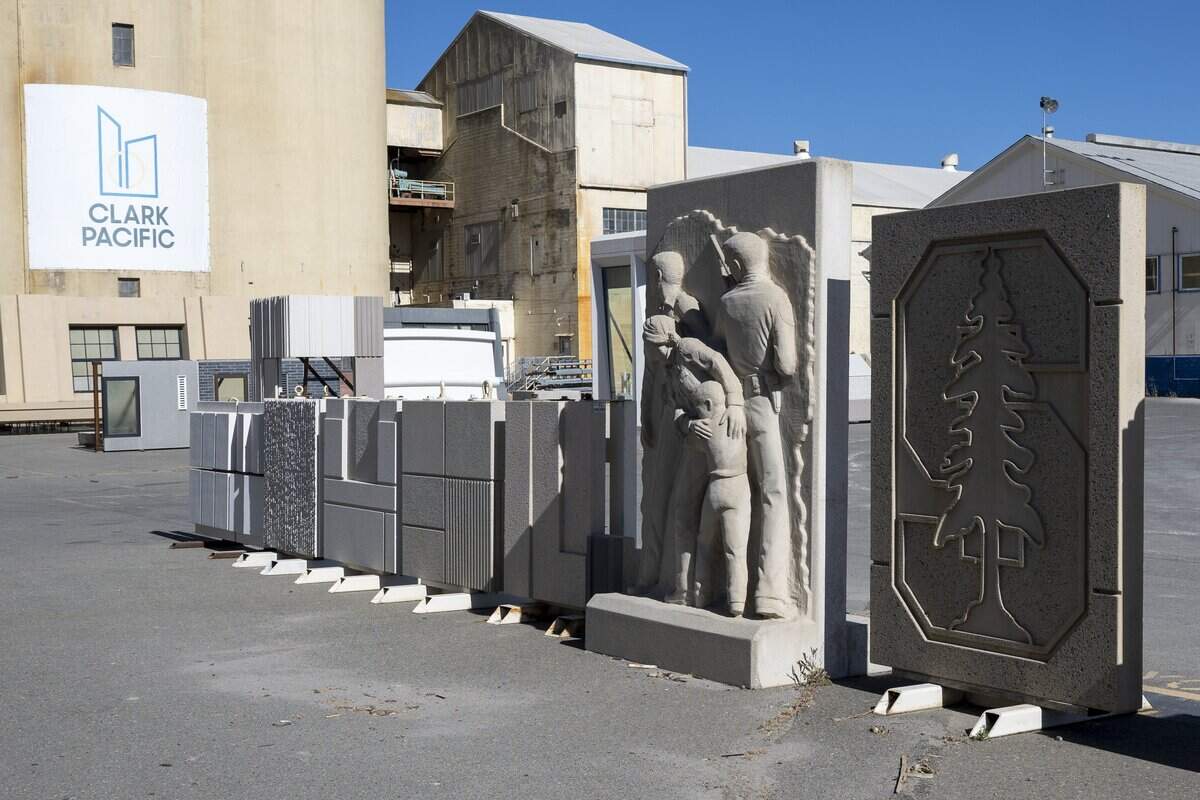 Clark Pacific displays samples of its precast concrete products outside its Woodland facility earlier this month. The company has operated the plant for more than 20 years and is seeking access to Woodland’s water and sewer system while pursuing an approved expansion.