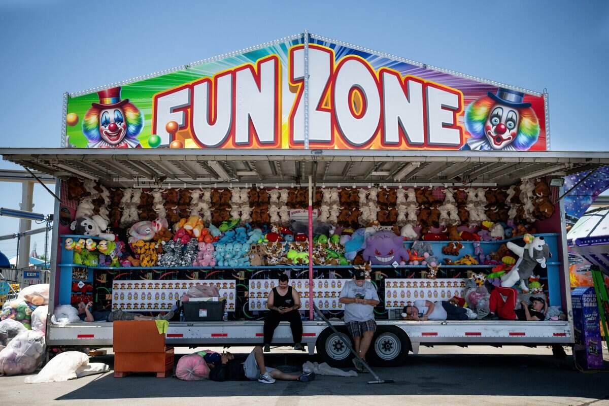 Event staffs take a lunch break during the California State Fair media day at Cal Expo in Sacramento on Wednesday, July 15, 2026.