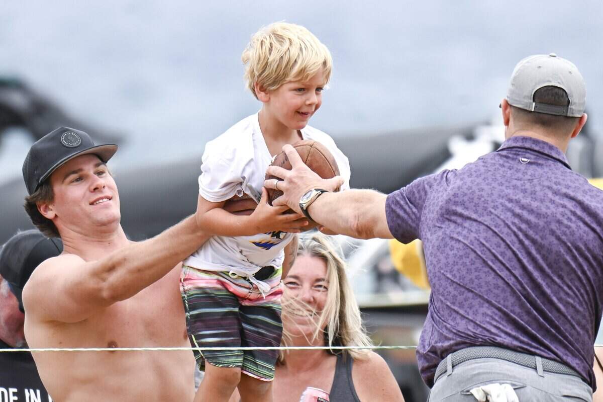 NFL Hall of Fame quarterback Drew Brees interacts with fans next to the 17th hole during the American Century Golf Tournament in Stateline, Nev. on Sunday, July 12, 2026.