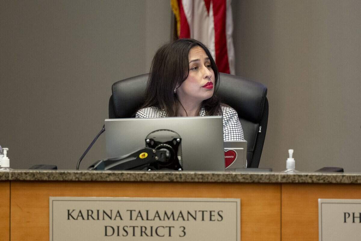 Sacramento City Councilmember Karina Talamantes listens at a City Council meeting.