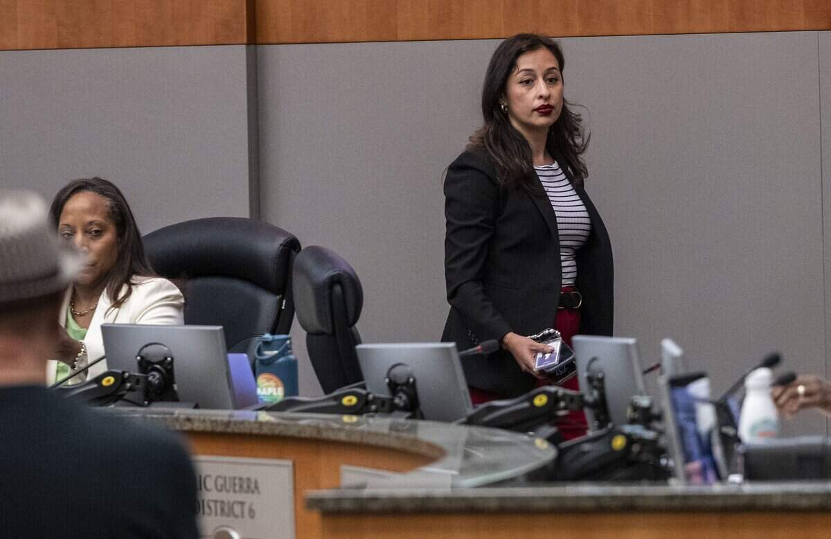 Sacramento City Councilmember Karina Talamantes leaves the dais after a break was called when the meeting was disrupted on Tuesday.