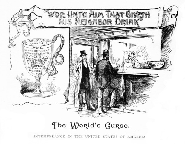 The temperance movement against addictive substances such as drugs and alcohol resulted in Prohibition, a 13-year nationwide ban on producing, importing, selling or transporting alcoholic beverages between 1920 and 1933. (Public Domain/Getty Images)