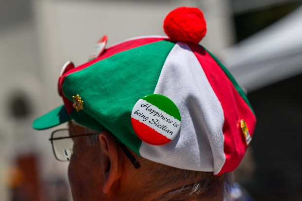 Tom Costanza, of San Jose, wears his colorful cap while attending the 44th annual Italian Family Festa held at History Park in San Jose, Calif., on Saturday, July 25, 2026. The event is hosted by the Italian American Heritage Foundation. (Jose Carlos Fajardo/Bay Area News Group)