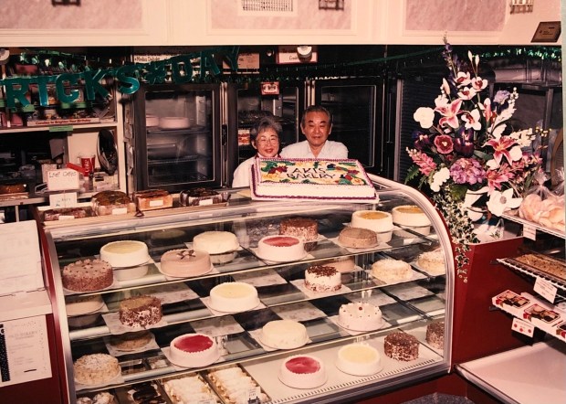 Aki and Suyeko "Sue" Toyoshima pose inside their popular San Jose shop, Aki's Bakery, in an undated photo. (Photo courtesy of Darryl Tom)