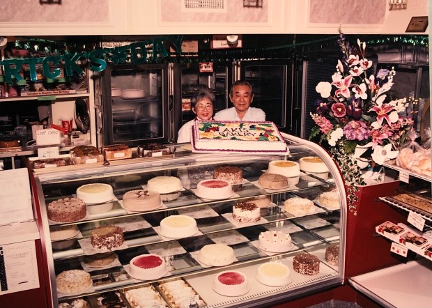 Aki and Suyeko "Sue" Toyoshima pose inside their popular San Jose shop, Aki's Bakery, in an undated photo. (Photo courtesy of Darryl Tom)