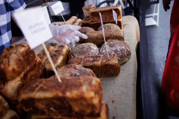 The California Bakeshop booth sells freshly baked bread and pastries Wednesdays at the Downtown San Jose Farmers Market. (Dai Sugano/Bay Area News Group)