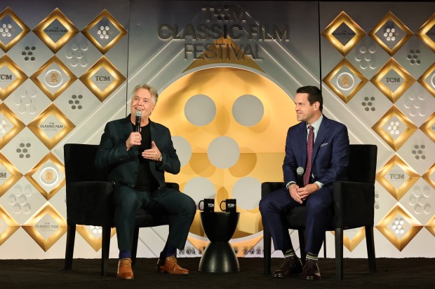 (L-R) Shaun Cassidy and TCM Host Dave Karger speak onstage at the screening of "Oklahoma!" during the 2025 TCM Classic Film Festival at TCL Chinese Theatre on April 27, 2025 in Hollywood, California. (Photo by Emma McIntyre/Getty Images for TCM)