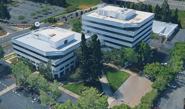 Office complex at 2001 Gateway Place in north San Jose, bird's-eye view.(Google Maps)