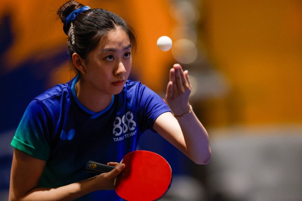 Amy Wang, who competed in the 2024 Olympics, serves the ball during the 2026 U.S. National Table Tennis Championships at the San Jose McEnery Convention Center in San Jose, Calif., on Tuesday, July 7, 2026. (Shae Hammond/Bay Area News Group)