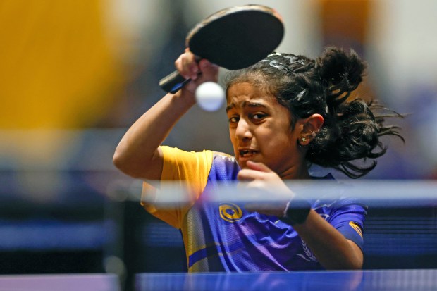 Mira Shanbhag, of the Houston International Table Tennis Acade, competes during the 2026 U.S. National Table Tennis Championships at the San Jose McEnery Convention Center in San Jose, Calif., on Tuesday, July 7, 2026. (Shae Hammond/Bay Area News Group)