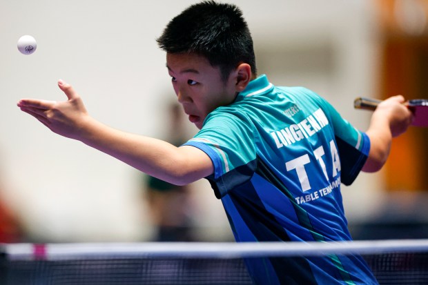 Longwen Hua, of Table Tennis America in Fremont, serves the ball during the 2026 U.S. National Table Tennis Championships at the San Jose McEnery Convention Center in San Jose, Calif., on Tuesday, July 7, 2026. (Shae Hammond/Bay Area News Group)