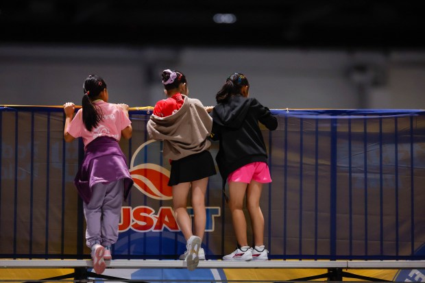 Children watch people compete during the 2026 U.S. National Table Tennis Championships at the San Jose McEnery Convention Center in San Jose, Calif., on Tuesday, July 7, 2026. (Shae Hammond/Bay Area News Group)