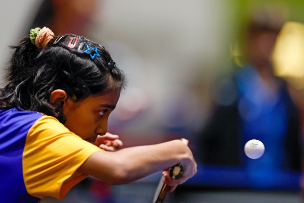 Mira Shanbhag, of the Houston International Table Tennis Acade, competes during the 2026 U.S. National Table Tennis Championships at the San Jose McEnery Convention Center in San Jose, Calif., on Tuesday, July 7, 2026. (Shae Hammond/Bay Area News Group)
