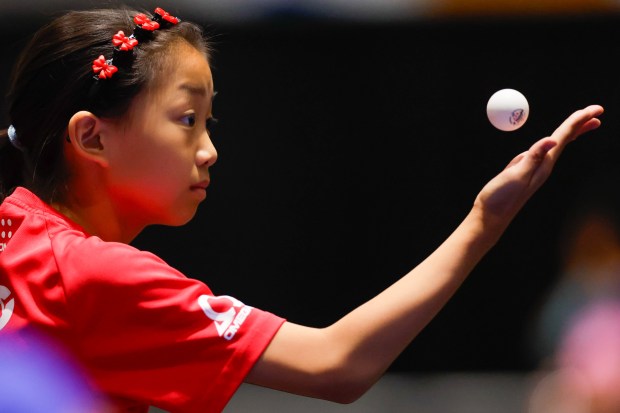 Olivia Yang, of 888 Table Tennis Center, competes in U11 girls singles during the 2026 U.S. National Table Tennis Championships at the San Jose McEnery Convention Center in San Jose, Calif., on Tuesday, July 7, 2026. (Shae Hammond/Bay Area News Group)