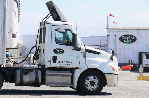 A Taylor Farms truck arrives Friday morning atthe company's facility on Abbott Street in Salinas. (Donald Fukui/Monterey Herald Correspondent)