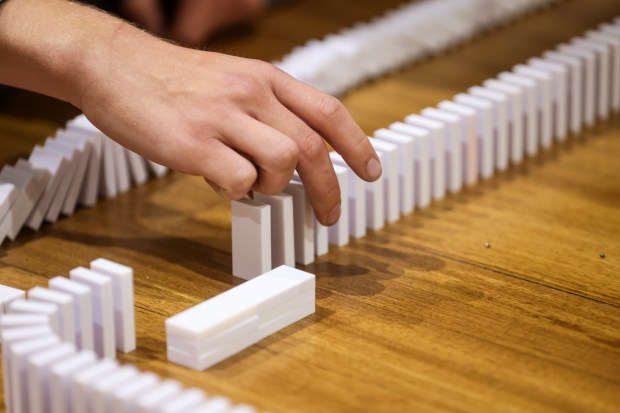 Dominoes are lined up for The Tech Topple: The Great Adventure at The Tech Interactive in San Jose, Calif., on Thursday, July 16, 2026. (Shae Hammond/Bay Area News Group)
