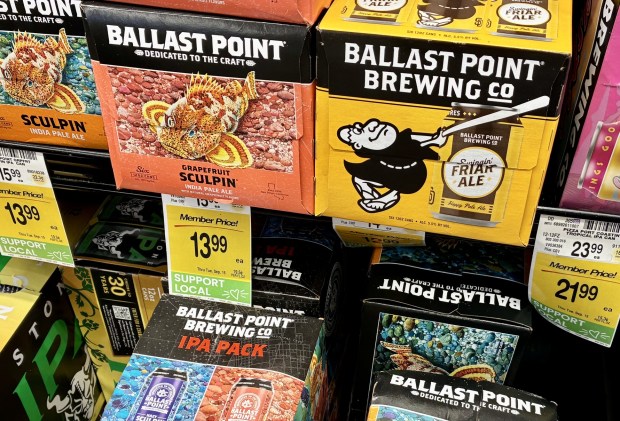 Ballast Point beers at a San Diego grocery store on July 15, 2026. (Rob Nikolewski/The San Diego Union-Tribune)