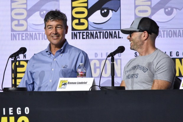Kyle Chandler, left, and Damon Lindelof attend a panel for "Lanterns" during Comic-Con International on Friday, July 24, 2026, in San Diego. (Photo by Richard Shotwell/Invision/AP)