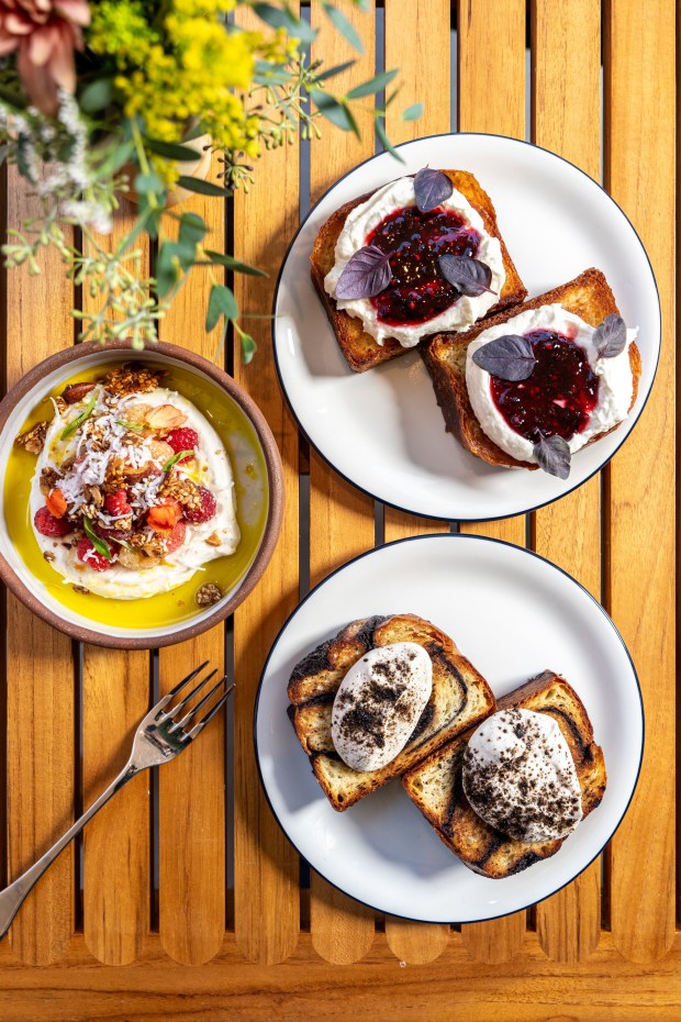 The brunch spread with dark chocolate babka and French toast at Cellar Hand in Hillcrest (Kimberly Motos)