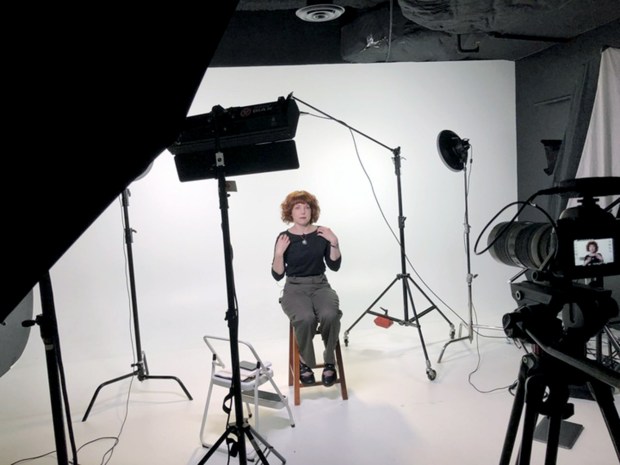Kelly Davis recording videos for the Dying Behind Bars series in 2019. (Jeff McDonald)