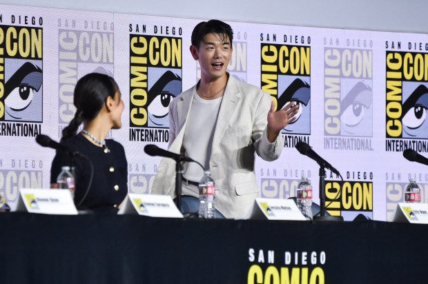 Jessica Matten, left, and Eric Nam attend a panel for "Avatar Aang: The Last Airbender" during Comic-Con International on Thursday, July 23, 2026, in San Diego. (Photo by Richard Shotwell/Invision/AP)