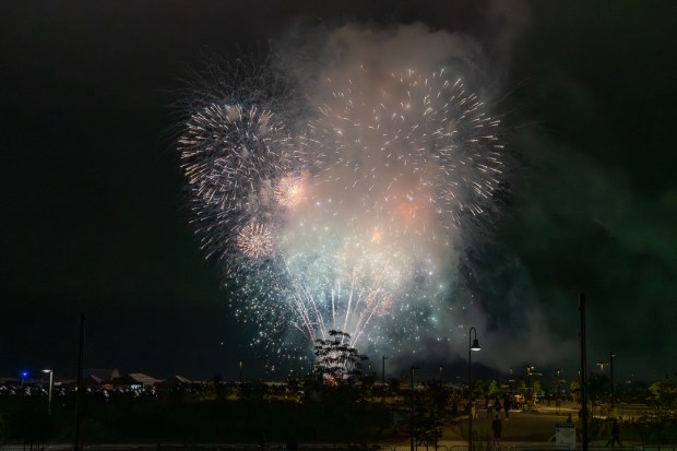 A view of the annual Oceanside fireworks show from Frontwave Arena. (Meredith Jarvis)