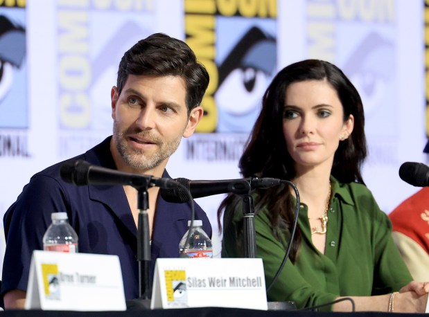 (L-R) David Giuntoli and Elizabeth Bitsie Tulloch speak at the "Grimm" 15th Anniversary" Hall H panel during 2026 Comic-Con International: San Diego at San Diego Convention Center on July 24, 2026 in San Diego, California. (Photo by Amy Sussman/Getty Images)