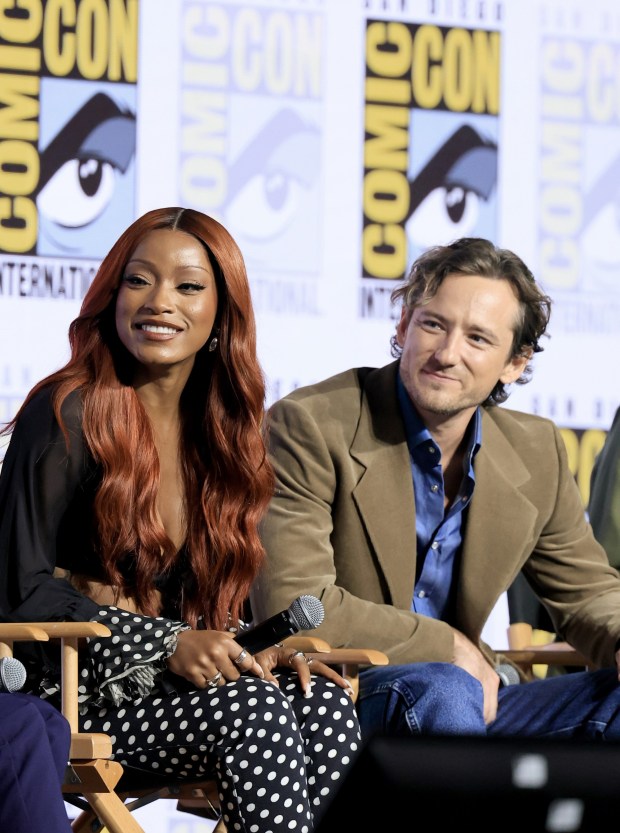 (L-R) Keke Palmer and Lewis Pullman speak at the "Spaceballs" The Comic-Con Hall H panel during 2026 Comic-Con International: San Diego at San Diego Convention Center on July 24, 2026 in San Diego, California. (Photo by Amy Sussman/Getty Images)