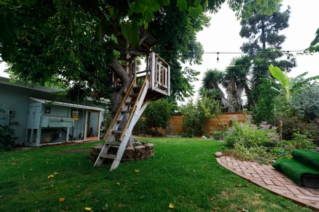 Michelle Lillywhite's husband, Spencer, is an aerospace engineer who built the chicken coop and the tree house by hand. (Kristian Carreon / The San Diego Union-Tribune)