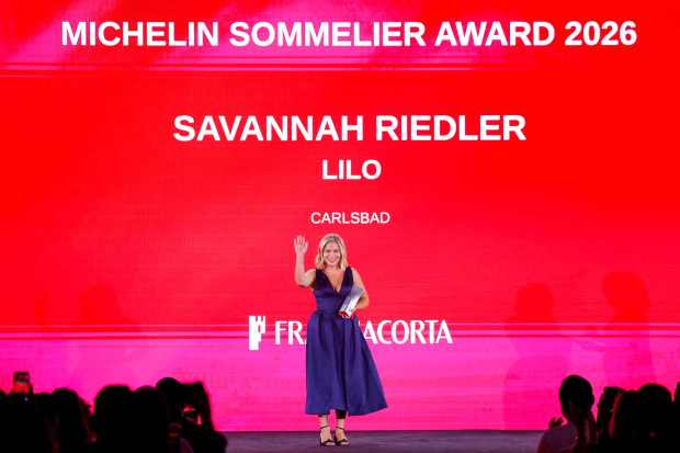 Savannah Riedler smiles after being awarded the Michelin Sommelier Award during the California Michelin awards ceremony at Eve on Wednesday, June 24, 2026 in San Diego, California. (Meg McLaughlin / The San Diego Union-Tribune)