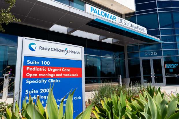Escondido, CA - Newly installed signs at Palomar Health's Escondido campus as part of their new partnership with UC San Diego on Wednesday, July 1, 2026, in Escondido, CA. (Brandon Pollard / The San Diego Union-Tribune)