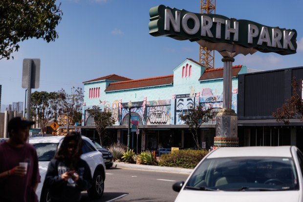 A developer has proposed a seven-story apartment complex in this prime North Park spot. (Kristian Carreon / The San Diego Union-Tribune)