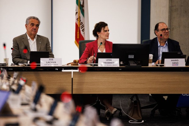 Solana Beach Mayor Lesa Heebner attends a SANDAG board meeting in downtown San Diego on Friday, July 10, 2026. (Kristian Carreon / The San Diego Union-Tribune)