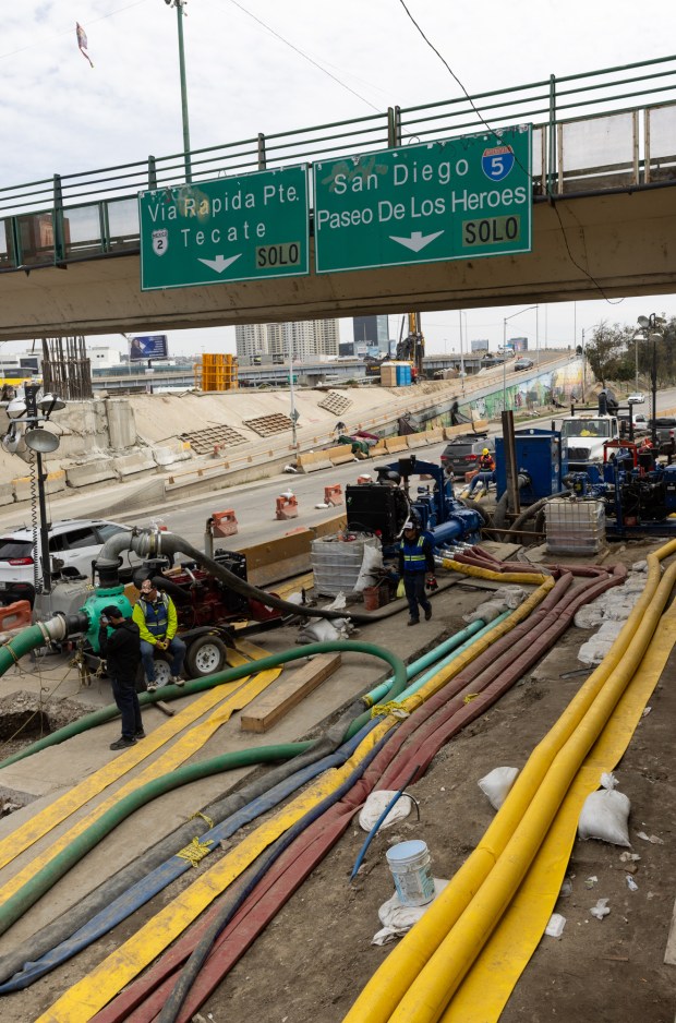 Construction of the international collector project being fixed on Monday, March 17, 2025 in Tijuana, Baja California. The sewer main is Tijuana's largest and directs sewage to treatment plants versus the river. (Ana Ramirez / The San Diego Union-Tribune)