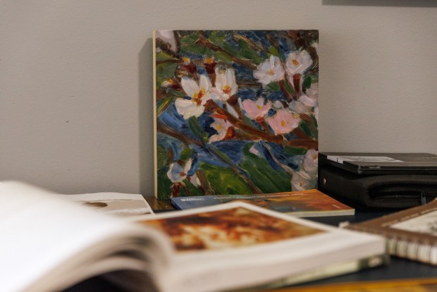 One of Joshua Orozco's pieces on display in his home studio at Chula Vista on Saturday, June 27, 2026. (Kristian Carreon / The San Diego Union-Tribune)