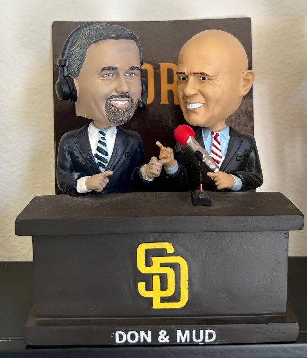More than a dozen of these 2023 "Don & Mud" bobbleheads have been sold on eBay this year at an average of $140 per item. (Kirk Kenney)