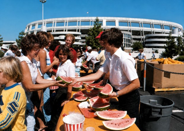 Fans who attended a July 4, 1981 minor-league baseball game at San Diego Jack Murphy Stadium received free watermelon and Coca-Cola. (Andy Strasberg)
