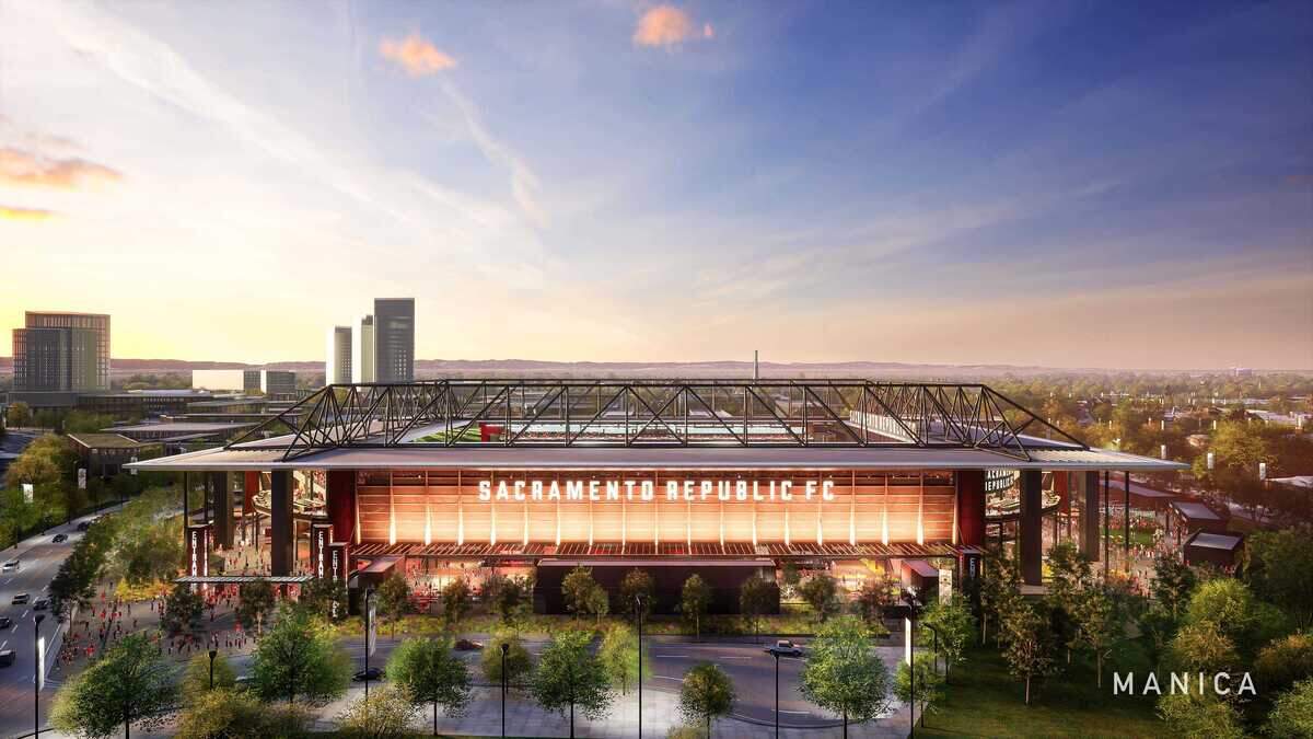 A rendering shows Sacramento Republic FC's planned, 20,000-seat stadium in the Railyards district.