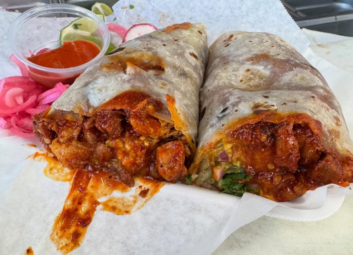 Burrito with chile colorado at El Ruso.